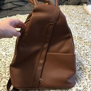 Poppy and Peonies sling bag. Brown leather.